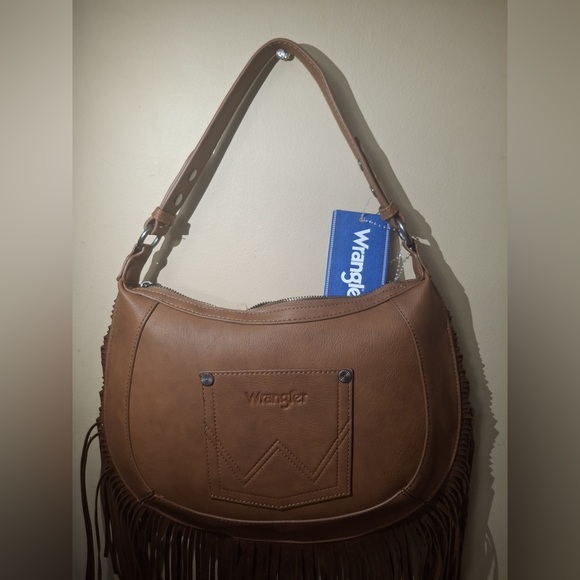 Wrangler Brown Tooled Leather Fringe Shoulder Purse - Picture 11 of 11
